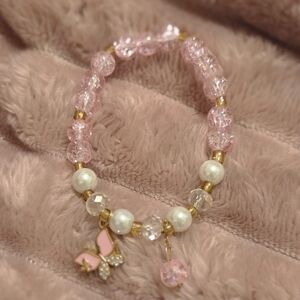Pink Beaded Bracelet with Butterfly Charm